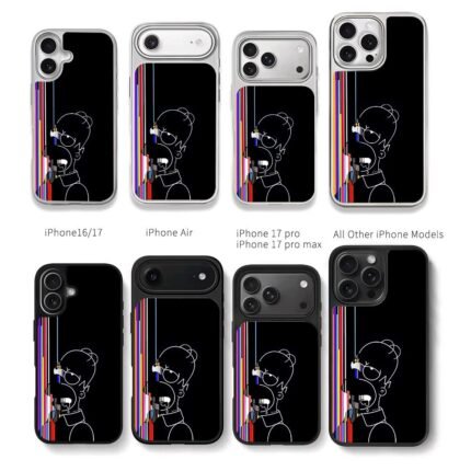 Homer Simpson glitch rainbow stripe Chris Brown Phone Case Black Electroplated Silver For Iphone 11 To 17