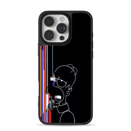 Homer Simpson glitch rainbow stripe iPhone 16 Pro Max Black Case