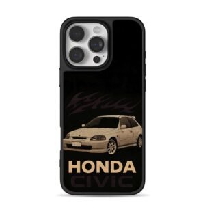 Honda Civic with flame decals iPhone 16 Pro Max Black Case