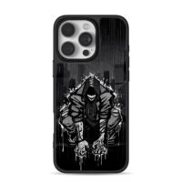 Hooded grinning villain rainy street iPhone 16 Pro Max Black Case
