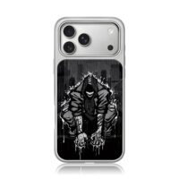 Hooded grinning villain rainy street iPhone 17 Pro Max Electroplated Silver Case1