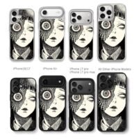Horror junji ito girl half eye face Chris Brown Phone Case Black Electroplated Silver For Iphone 11 To 17