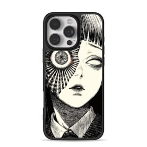 Horror junji ito girl half eye face iPhone 16 Pro Max Black Case