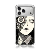 Horror junji ito girl half eye face iPhone 17 Pro Max Electroplated Silver Case1