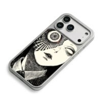 Horror junji ito girl half eye face iPhone 17 Pro Max Electroplated Silver Case2