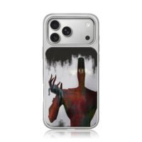 Horror red demon tiny grey being iPhone 17 Pro Max Electroplated Silver Case1