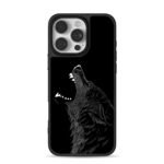 Howling wolf on black background iPhone 16 Pro Max Black Case