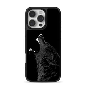 Howling wolf on black background iPhone 16 Pro Max Black Case