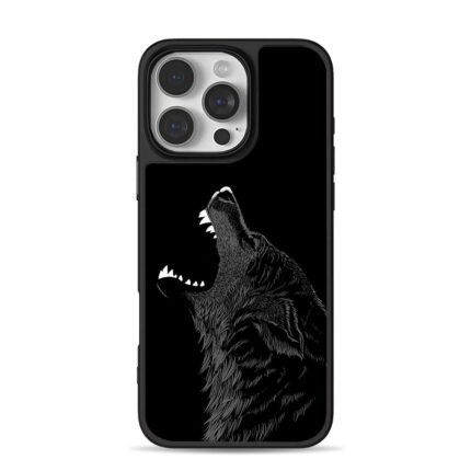 Howling wolf on black background iPhone 16 Pro Max Black Case