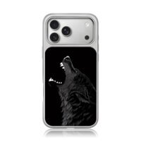 Howling wolf on black background iPhone 17 Pro Max Electroplated Silver Case1