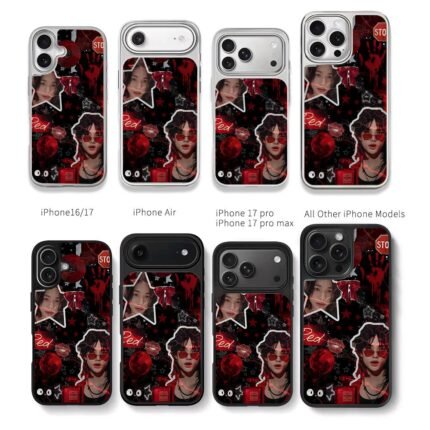 Hyunjin red Chanel kpop collage Chris Brown Phone Case Black Electroplated Silver For Iphone 11 To 17