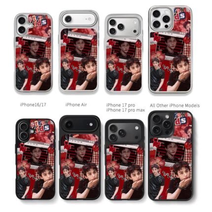 Hyunjin SKZ red Elmo cherry collage Chris Brown Phone Case Black Electroplated Silver For Iphone 11 To 17