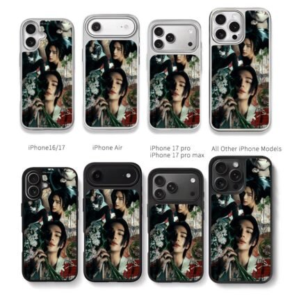 Hyunjin Stray Kids floral collage Chris Brown Phone Case Black Electroplated Silver For Iphone 11 To 17