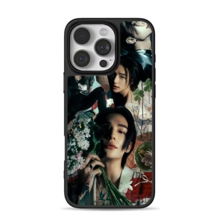 Hyunjin Stray Kids floral collage iPhone 16 Pro Max Black Case