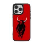 Ink charging bull on red background iPhone 16 Pro Max Black Case