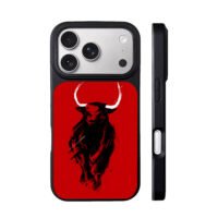 Ink charging bull on red background iPhone 17 Pro Max Black Case