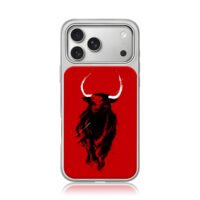 Ink charging bull on red background iPhone 17 Pro Max Electroplated Silver Case1
