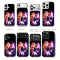 Iori Yagami and KOF foe with flames Chris Brown Phone Case Black Electroplated Silver For Iphone 11 To 17