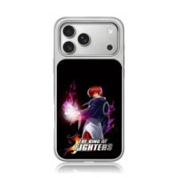 Iori Yagami with purple flames KOF iPhone 17 Pro Max Electroplated Silver Case1