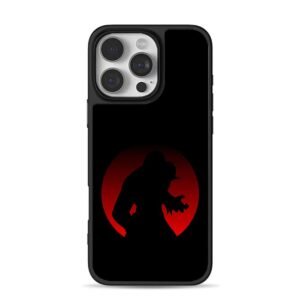 Itachi Uchiha silhouette on red moon iPhone 16 Pro Max Black Case