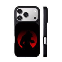 Itachi Uchiha silhouette on red moon iPhone 17 Pro Max Black Case