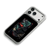 Japanese split oni masks with kanji iPhone 17 Pro Max Electroplated Silver Case2