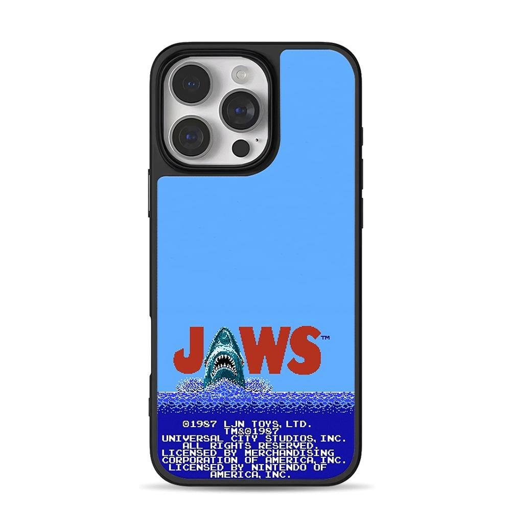 Jaws retro pixel shark NES game art iPhone 16 Pro Max Black Case Jaws retro pixel shark NES game art iPhone 16 Pro Max Black Case