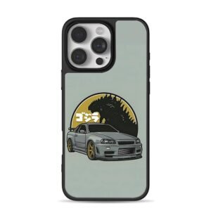 JDM Nissan R34 Skyline Godzilla art iPhone 16 Pro Max Black Case