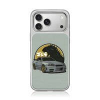 JDM Nissan R34 Skyline Godzilla art iPhone 17 Pro Max Electroplated Silver Case1