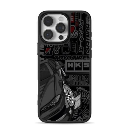 JDM sports car HKS Toyo Tires art iPhone 16 Pro Max Black Case