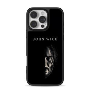 John Wick half face text black bg Phone Case for iPhone 11-17 & Samsung Galaxy S24-S26