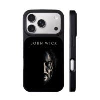 John Wick half face text black bg iPhone 17 Pro Max Black Case