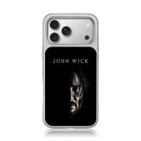 John Wick half face text black bg iPhone 17 Pro Max Electroplated Silver Case1
