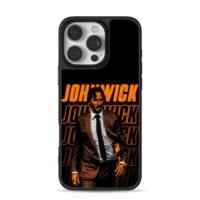 John Wick in suit with orange text Phone Case for iPhone 11-17 & Samsung Galaxy S24-S26