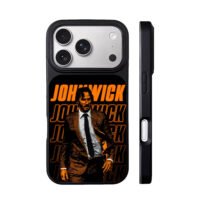 John Wick in suit with orange text iPhone 17 Pro Max Black Case