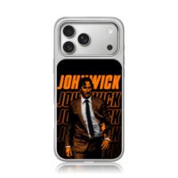 John Wick in suit with orange text iPhone 17 Pro Max Electroplated Silver Case1