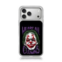 Joker face We Are All Clowns text iPhone 17 Pro Max Electroplated Silver Case1