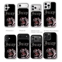 Juicy bling text tiger grills Chris Brown Phone Case Black Electroplated Silver For Iphone 11 To 17