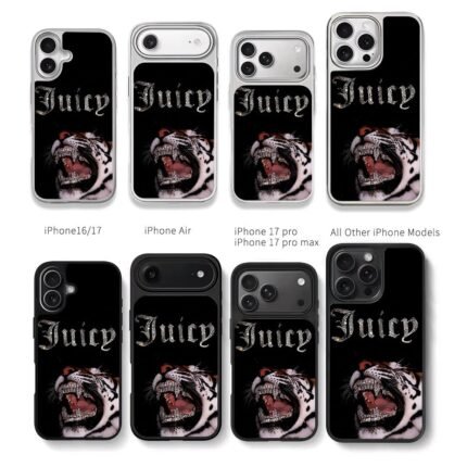 Juicy bling text tiger grills Chris Brown Phone Case Black Electroplated Silver For Iphone 11 To 17