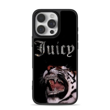 Juicy bling text tiger grills iPhone 16 Pro Max Black Case