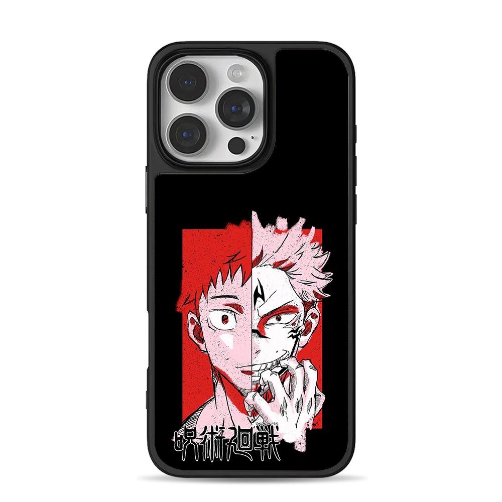 Jujutsu Kaisen Itadori Sukuna split iPhone 16 Pro Max Black Case Jujutsu Kaisen Itadori Sukuna split Phone Case for iPhone 11-17 & Samsung Galaxy S24-S26 - Image 1