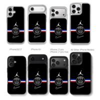 Jumpman PSG Nike logo French stripe Chris Brown Phone Case Black Electroplated Silver For Iphone 11 To 17