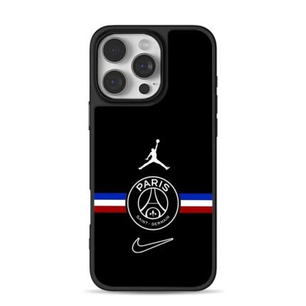 Jumpman PSG Nike logo French stripe iPhone 16 Pro Max Black Case
