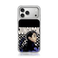 Jungkook portrait checkered text iPhone 17 Pro Max Electroplated Silver Case1