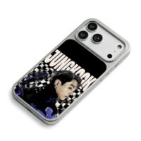 Jungkook portrait checkered text iPhone 17 Pro Max Electroplated Silver Case2