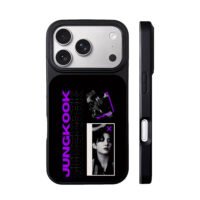 Jungkook purple text and bw photos iPhone 17 Pro Max Black Case