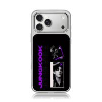 Jungkook purple text and bw photos iPhone 17 Pro Max Electroplated Silver Case1