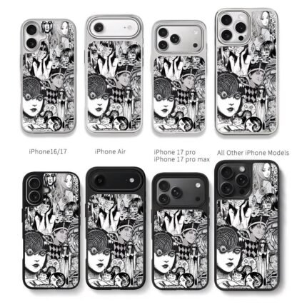 Junji Ito horror manga collage Chris Brown Phone Case Black Electroplated Silver For Iphone 11 To 17