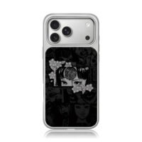 Junji Ito spiral girl manga flowers iPhone 17 Pro Max Electroplated Silver Case1
