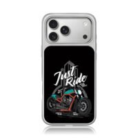 Just Ride Speed Retro motorbike art iPhone 17 Pro Max Electroplated Silver Case1